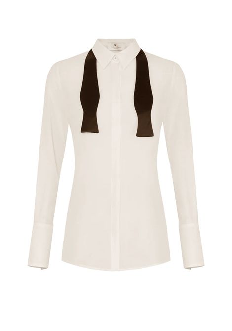 Camicia Elisabetta Franchi donna CA10952E2 360 avorio scollo ampio retro cravattino smoking ELISABETTA FRANCHI | Camicie | CA10952E2360